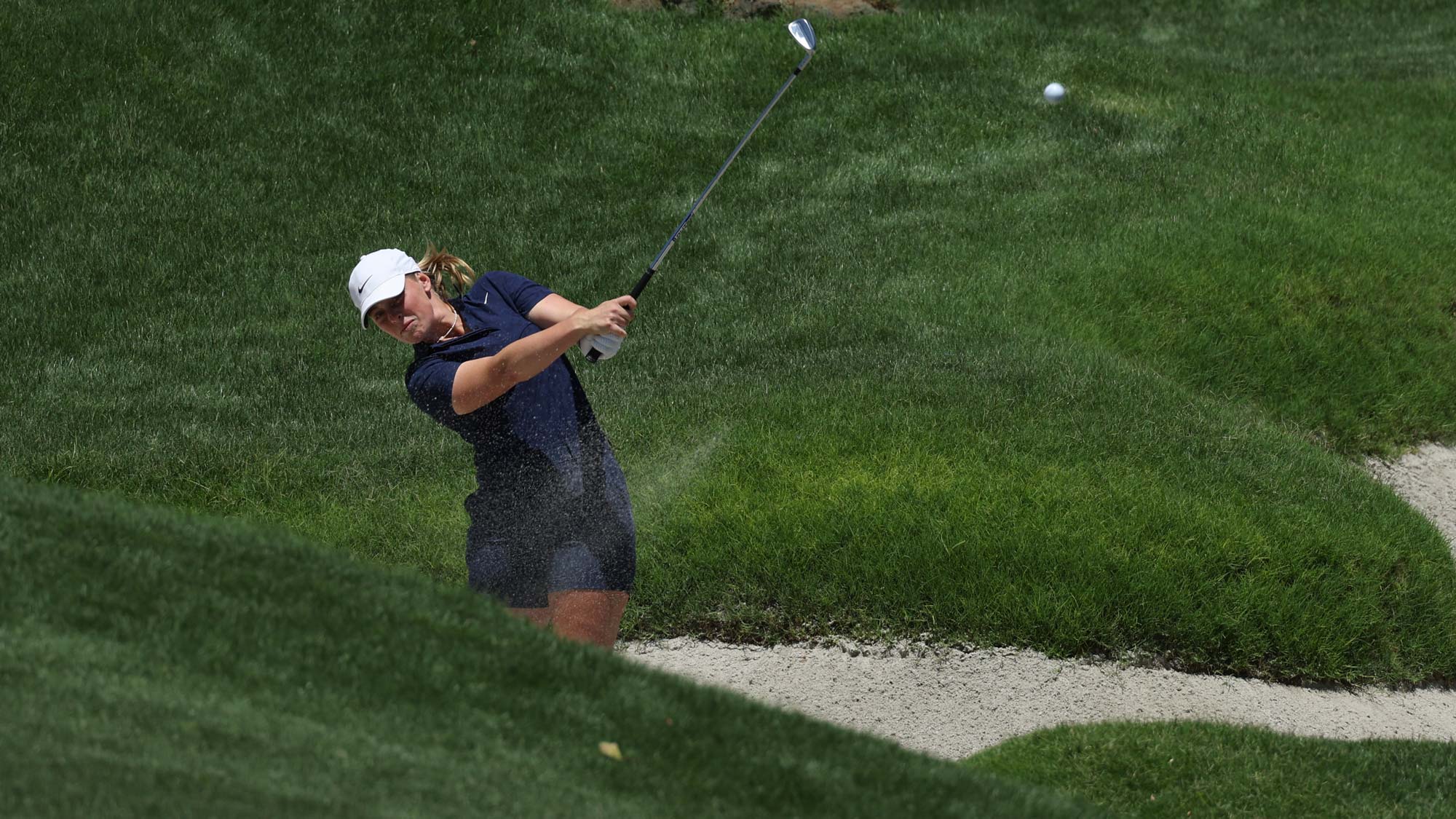 Maja Stark of Sweden plays a shot from a bunker on the third hole on day three of the Bank of Hope LPGA Match-Play presented by MGM Rewards